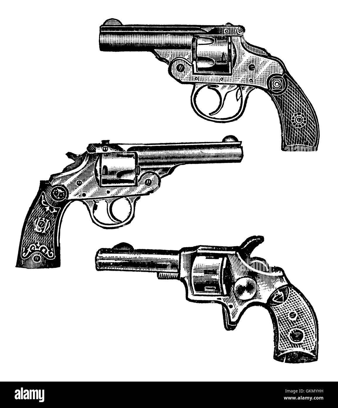 Trois Revolvers isolated on White Banque D'Images
