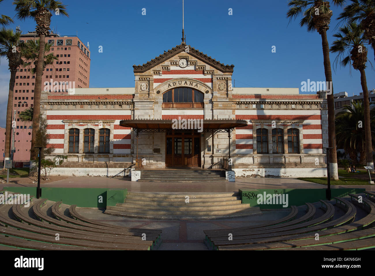 Bureau de douane historique dans la ville de Arica, au nord du Chili. Banque D'Images