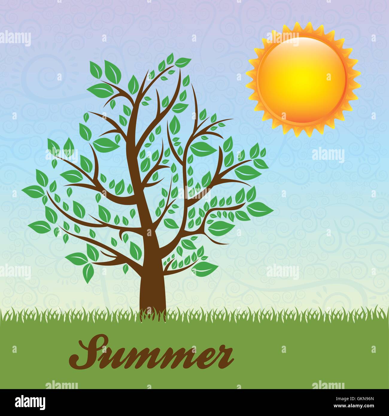 L'icône de la saison avec le soleil et nuages saison arbre vector illustration Illustration de Vecteur