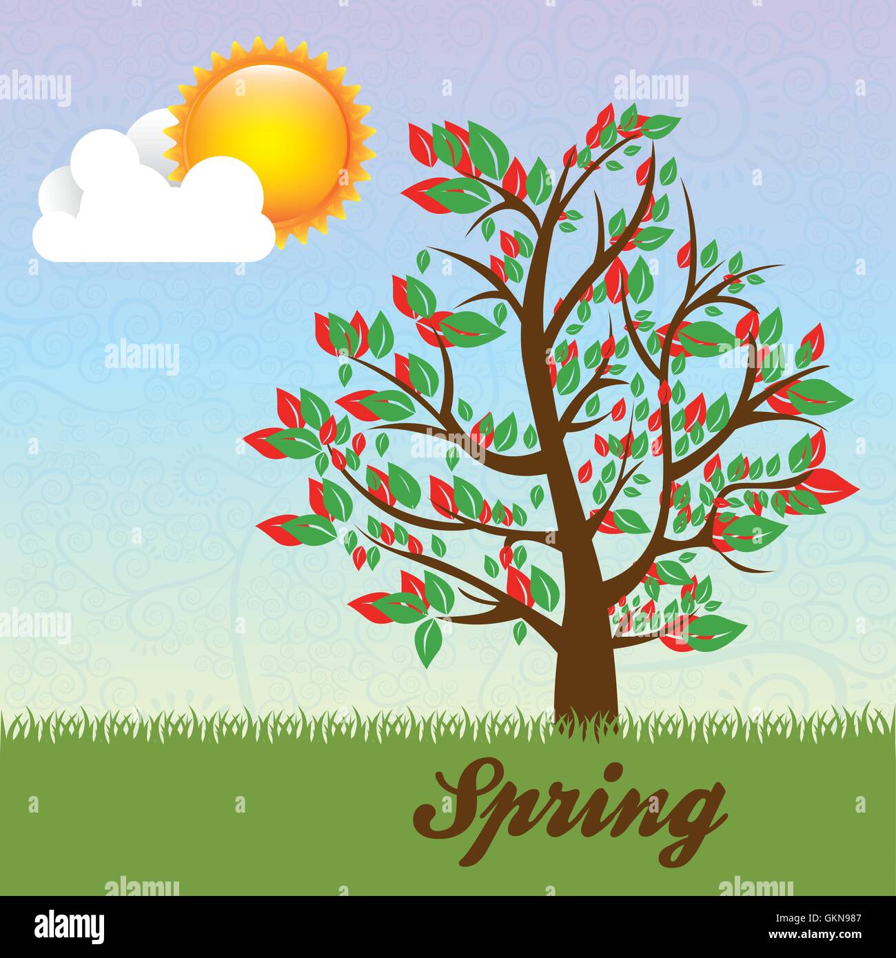Icônes de la saison avec le soleil et nuages saison arbre vector illustration Illustration de Vecteur