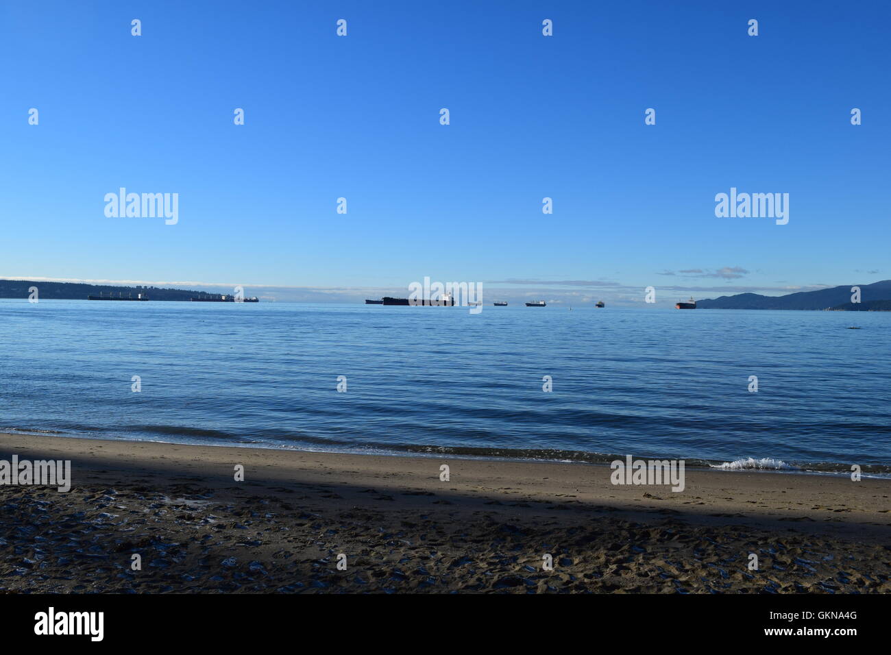 Des navires-citernes dans English Bay, Vancouver - Stanley park Banque D'Images