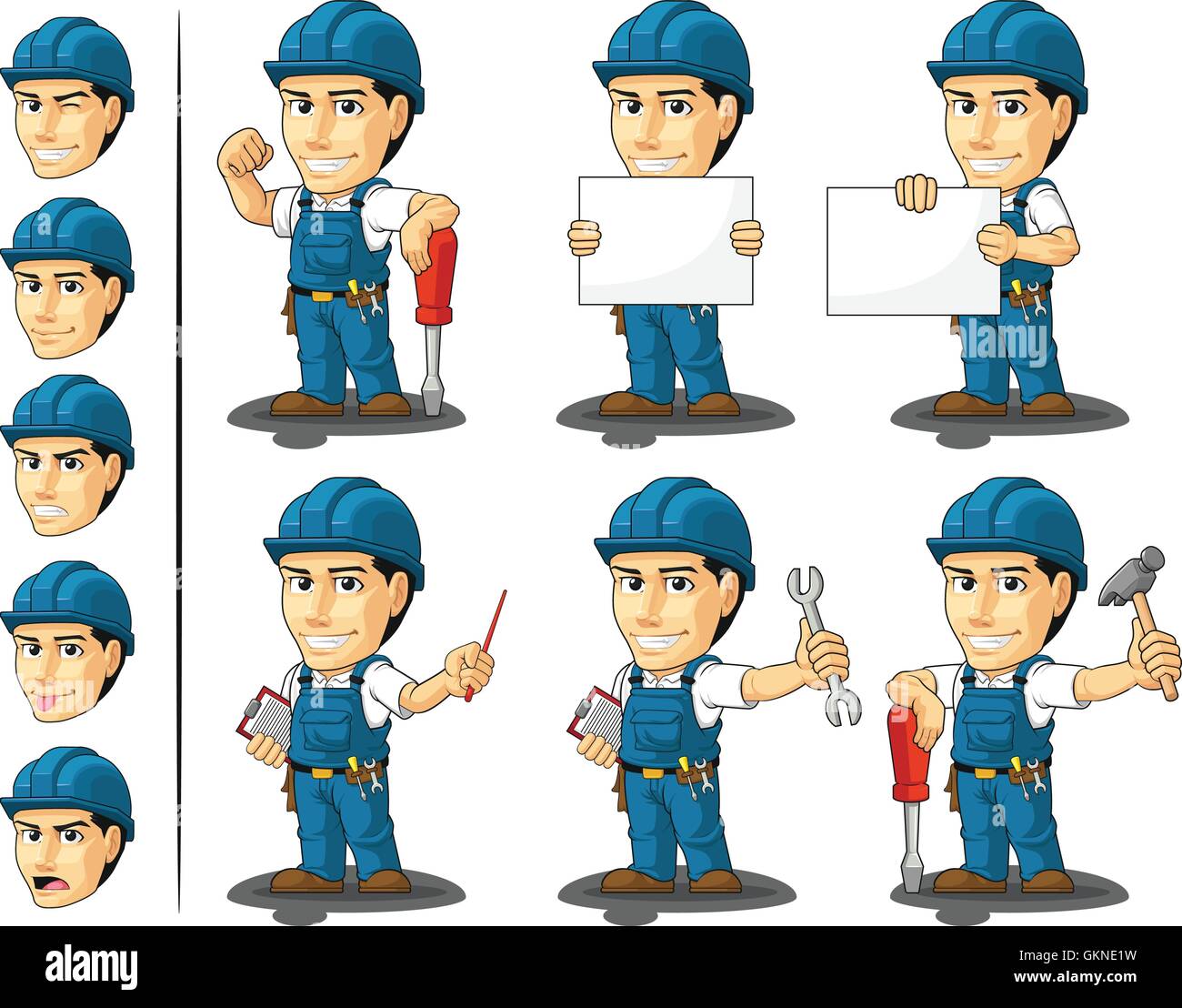 Vector cartoon mascot mécanicien plombier technicien ouvrier employé travailleur travailleurs wageworker bleu Illustration de Vecteur