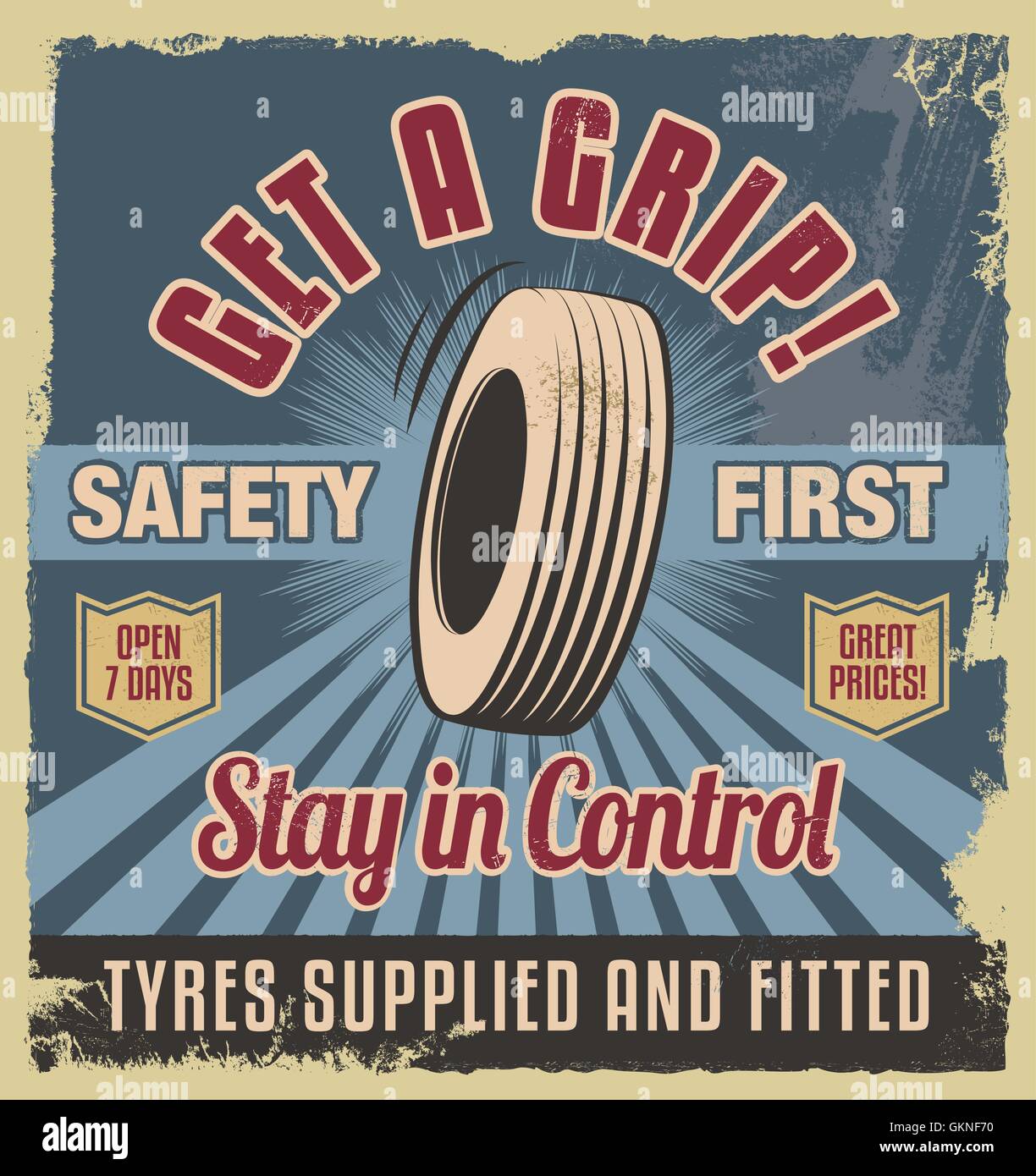 Vintage poster retro garage pneu pneus pneu signe vector design art graphique du moteur d'entraînement du moteur de roue Illustration de Vecteur