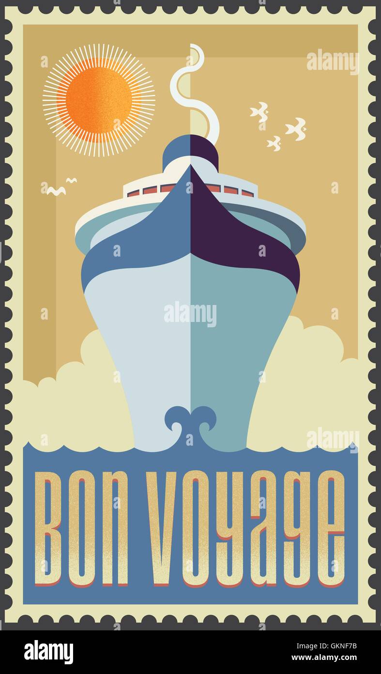 Maison de vacances de vacances de croisière navire affiche l'icône rétro signe à voile Illustration de Vecteur