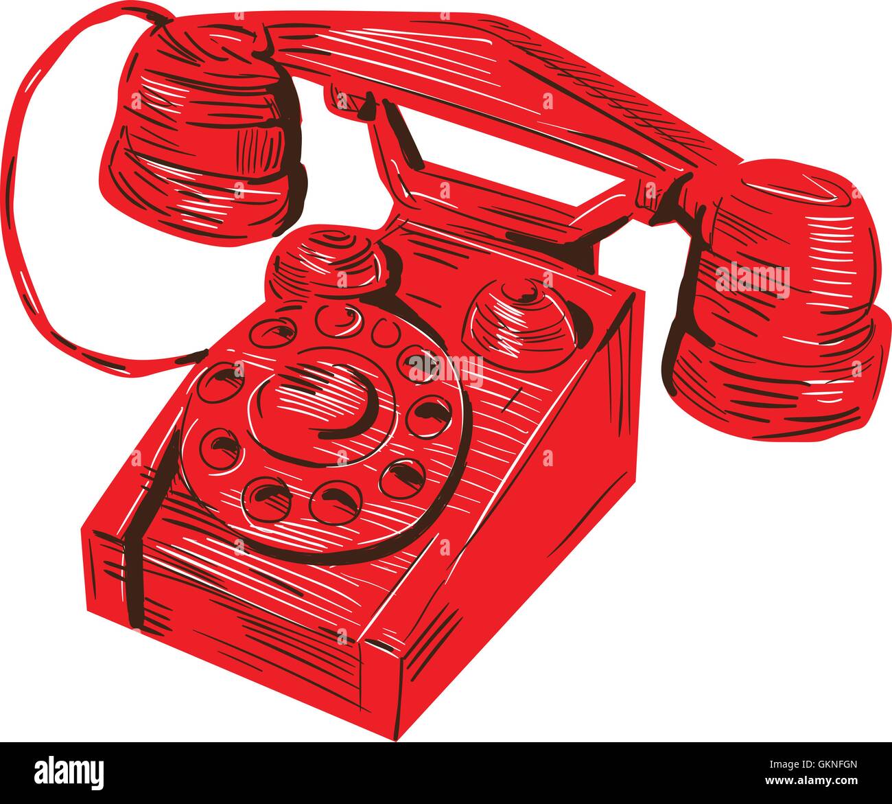 Croquis dessin illustration d'un style années 30 vintage téléphone vue de l'avant ensemble isolées sur fond blanc. Illustration de Vecteur