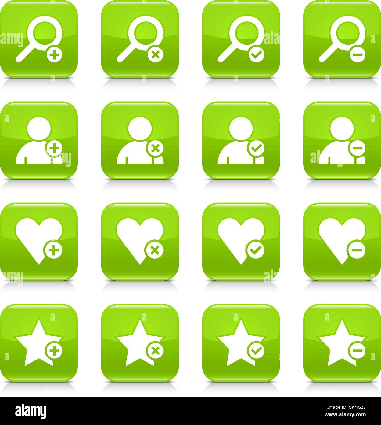 16 autres icon set 07. Panneau Blanc sur vert bouton carré arrondi gris avec reflet, ombre noire sur fond blanc. Glo Illustration de Vecteur