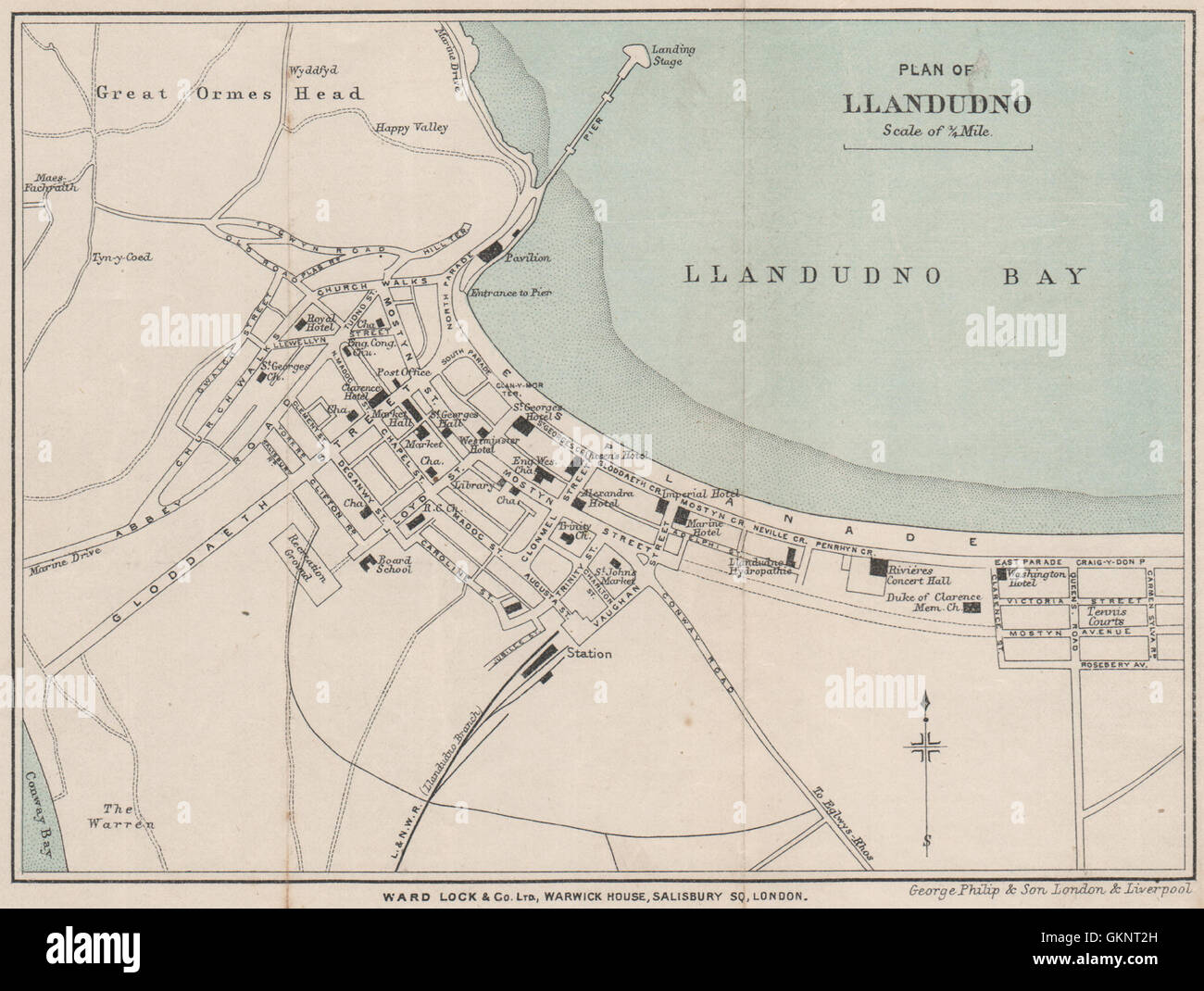 LLANDUDNO vintage town/city plan. Le Pays de Galles. WARD LOCK, 1901 carte antique Banque D'Images