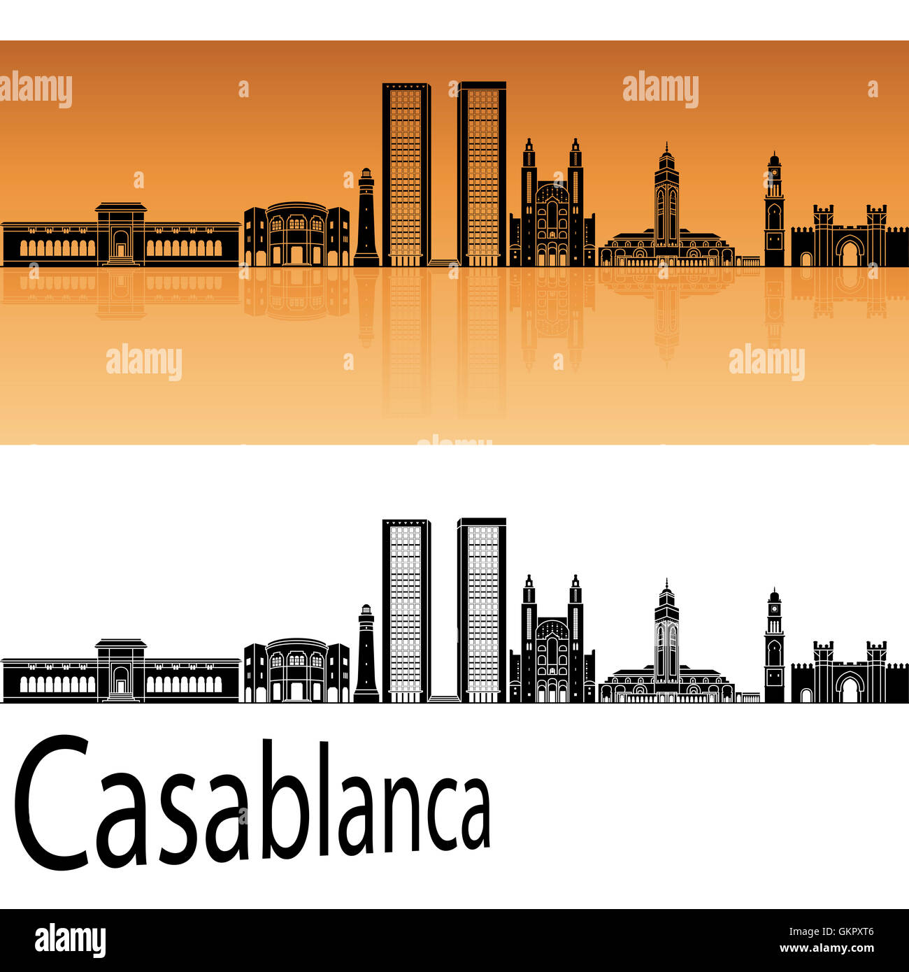 Les toits de Casablanca à fond orange en fichier vectoriel éditable Banque D'Images