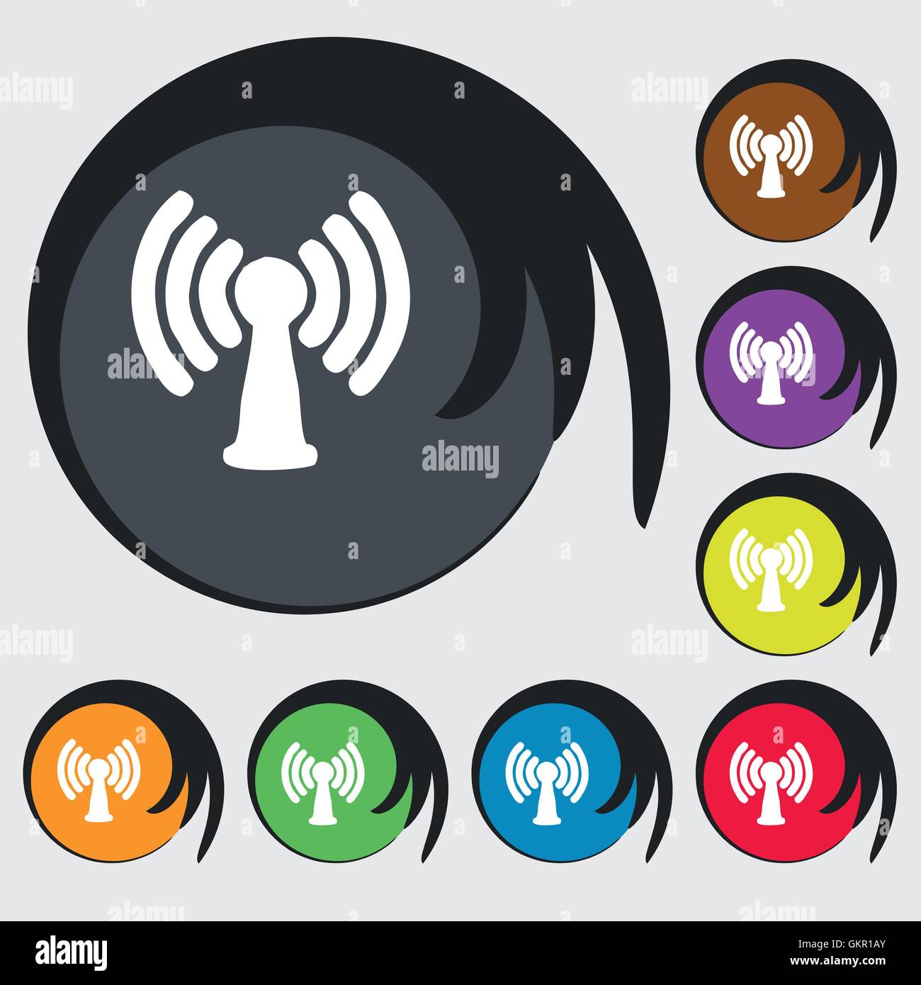 Wi-fi, icône internet signe. Symbole sur huit boutons de couleur. Vector Illustration de Vecteur