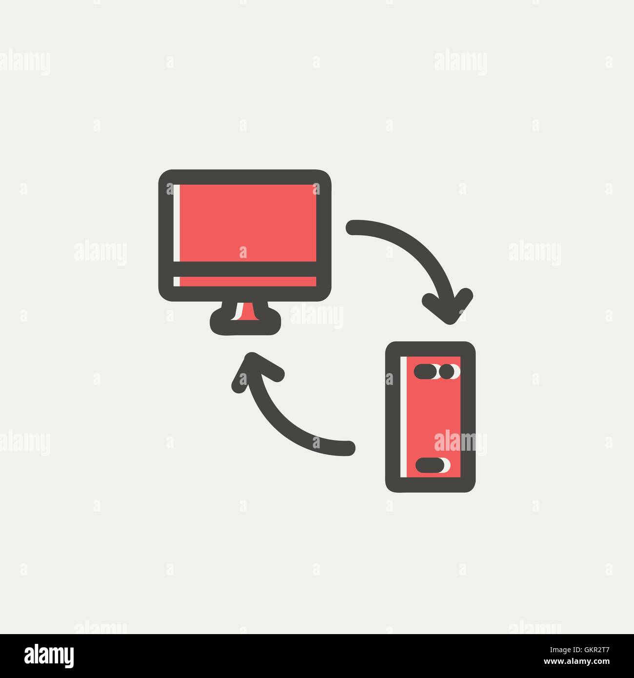 Le transfert des données de l'ordinateur portable à l'icône de la ligne mince smartphone Illustration de Vecteur