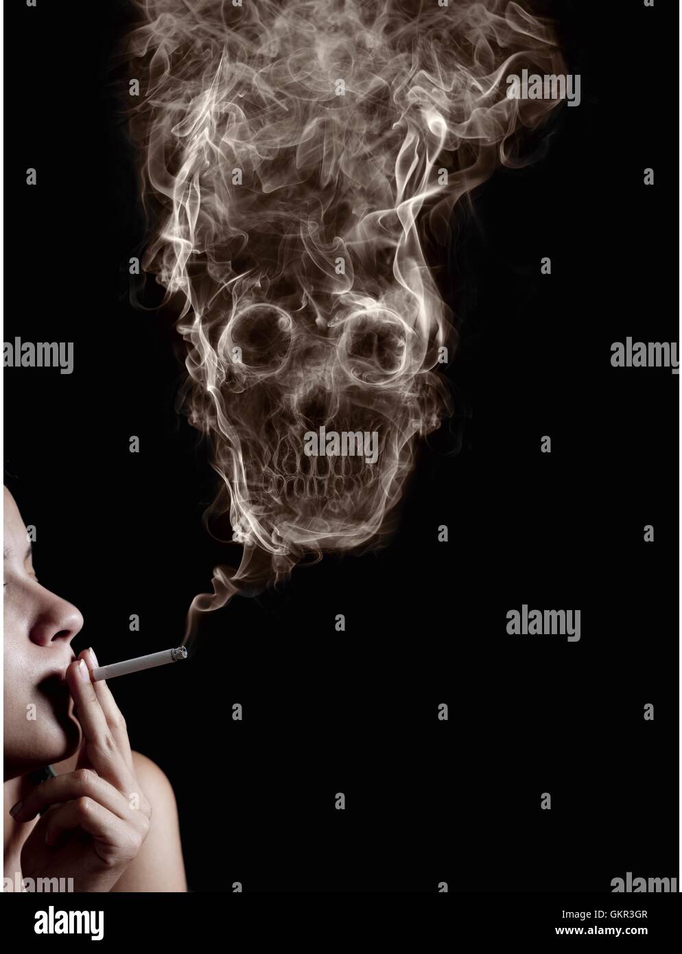 Le concept "fumer tue". Isolé sur un fond noir Banque D'Images