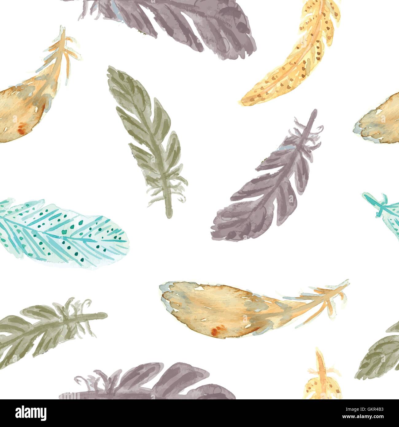 L'Aquarelle transparente plumes motif. Texture peinte à la main. Illustration de Vecteur
