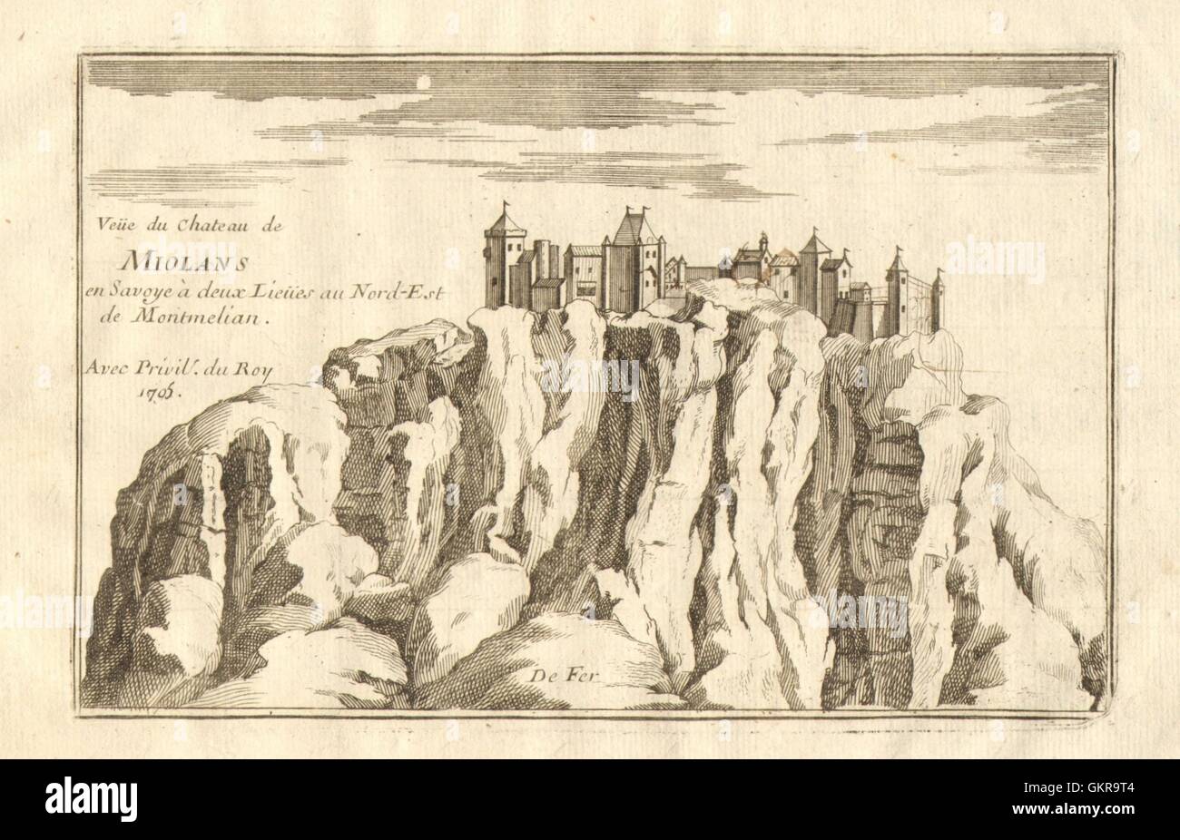 'Veue du château de Miolans en Savoye'. Forteresse de Miolans, Savoie. DE FER 1705 Banque D'Images