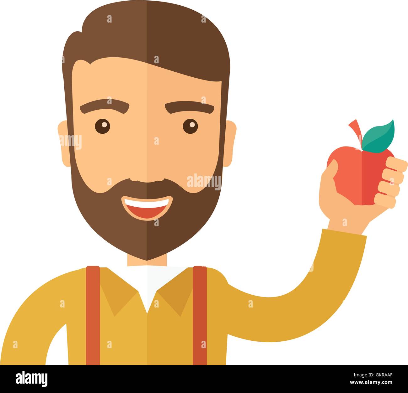 Happy man holding a red apple. Illustration de Vecteur