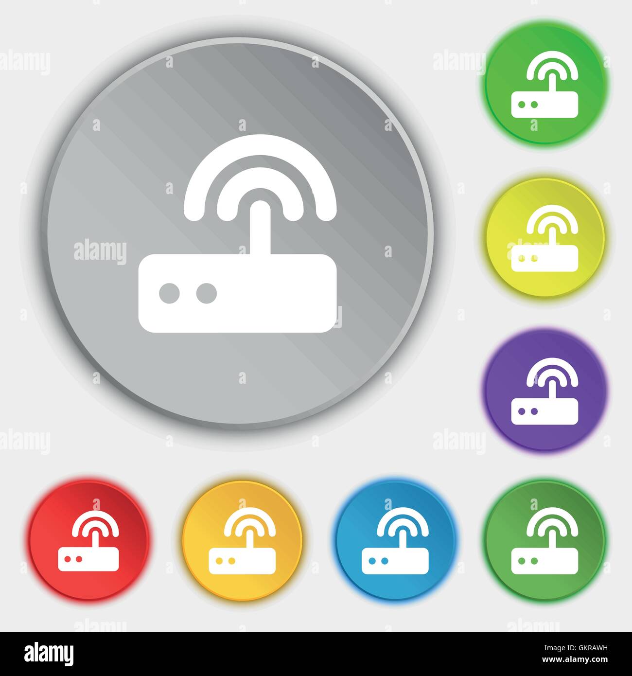 L'icône du routeur wi fi signe. Symbole sur cinq boutons plats. Vector Illustration de Vecteur