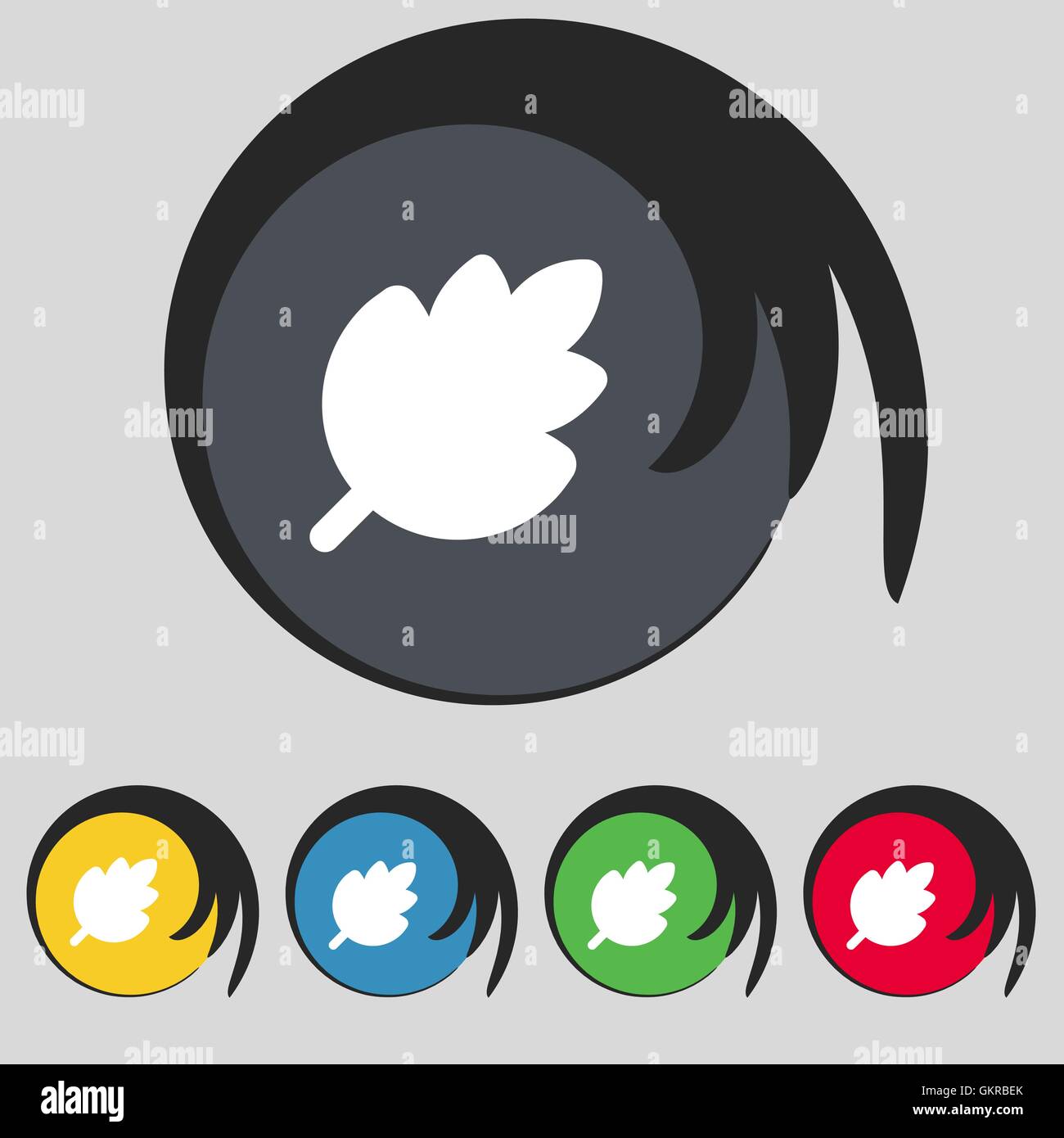 Feuille, fraîches et naturelles sur l'icône du produit signe. Symbole sur cinq touches de couleur. Vector Illustration de Vecteur
