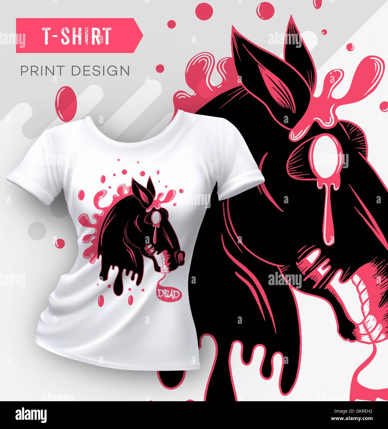 Modern T-shirt print design avec cheval mort. Illustration de Vecteur