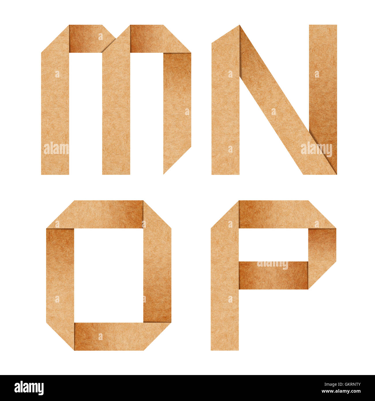M,N,O,P l'Origami lettres alphabet à partir de papier recyclé Banque D'Images