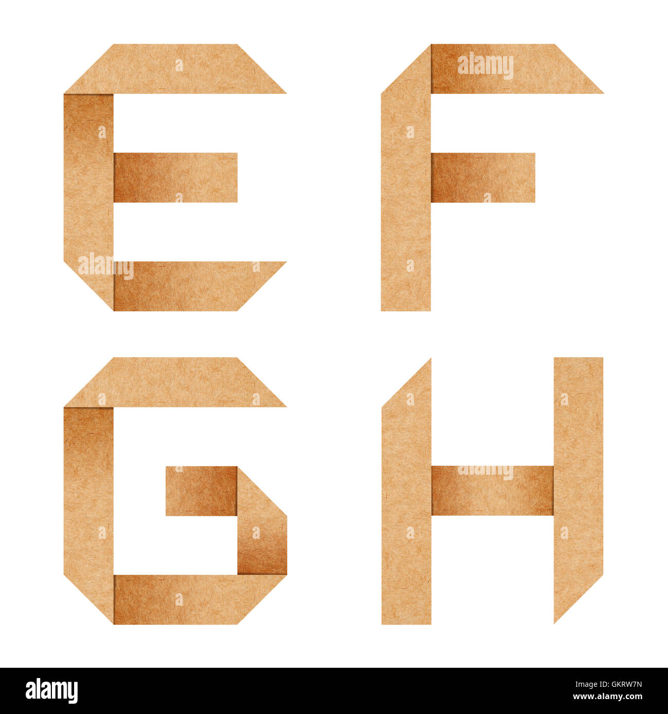 E,F,G,H Origami lettres alphabet à partir de papier recyclé Banque D'Images