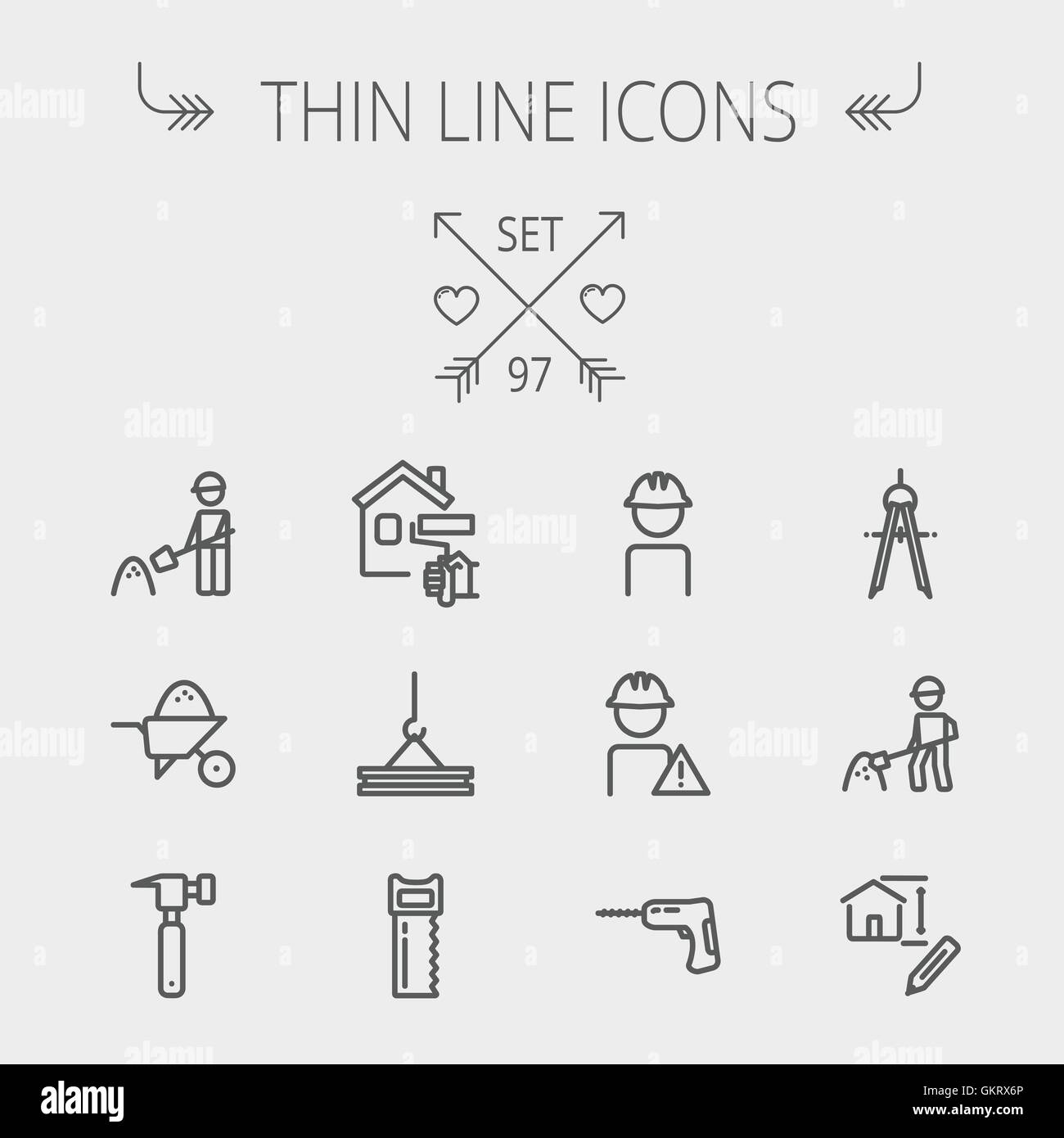 Construction fine ligne icon set Illustration de Vecteur