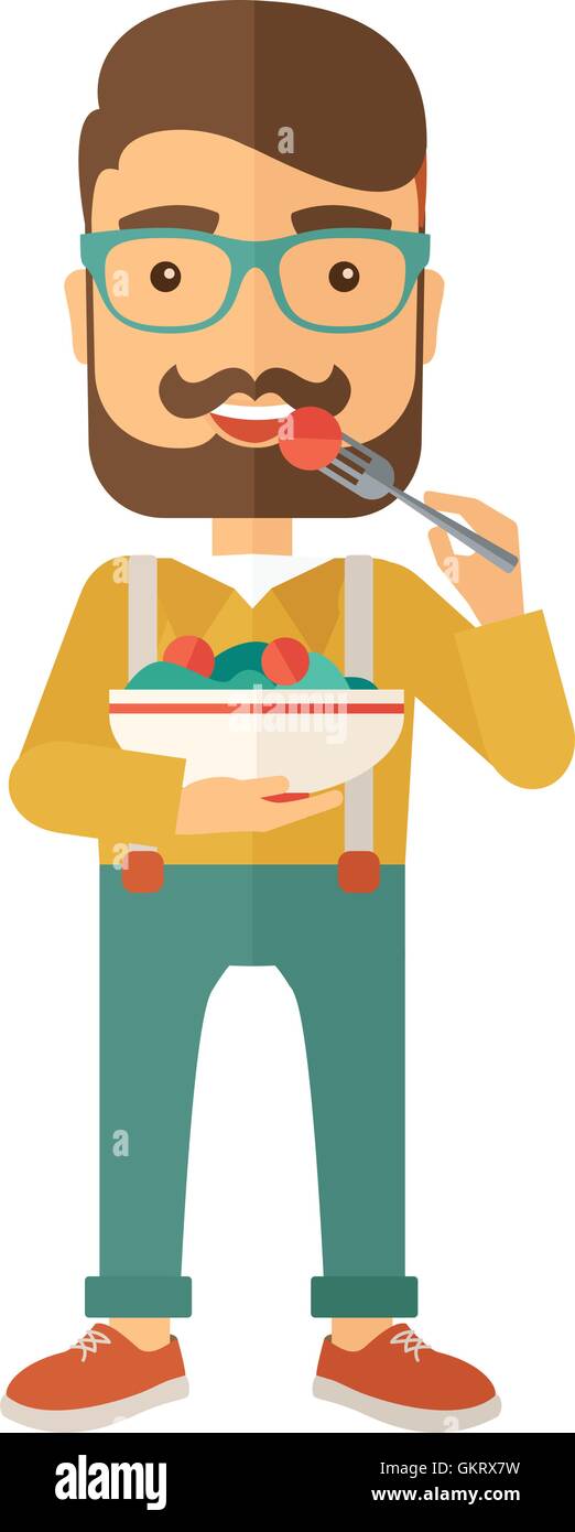 L'homme affamé de manger. Illustration de Vecteur