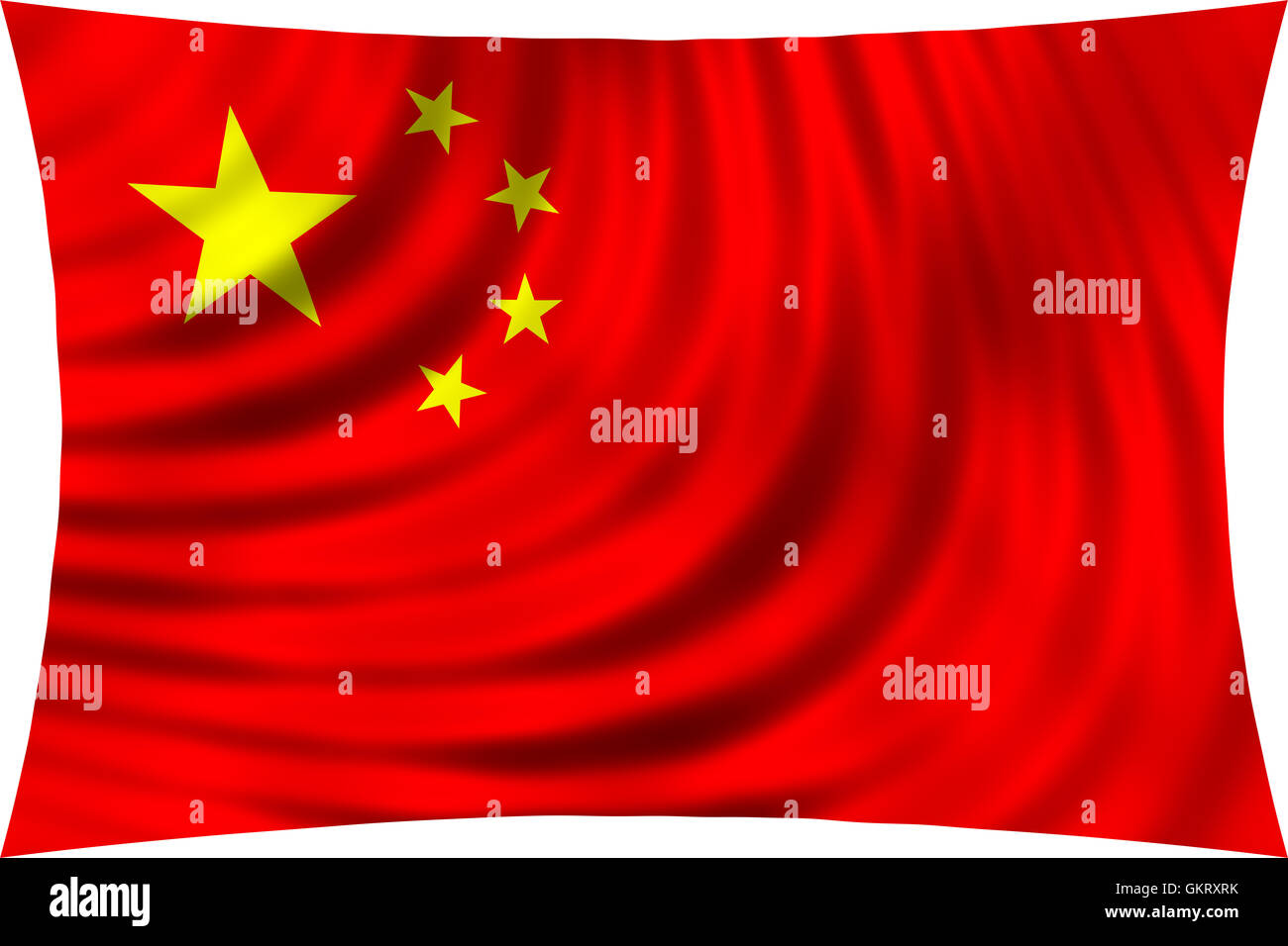 Drapeau de la Chine dans le vent isolé sur fond blanc. Drapeau national chinois. Symbole de la République populaire de Chine. Banque D'Images