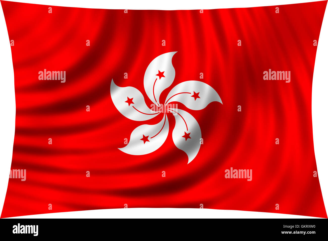 Pavillon de Hong Kong dans le vent isolé sur fond blanc. Hong Kong est la région administrative spéciale de la RÉPUBLIQUE POPULAIRE DE CHINE Banque D'Images