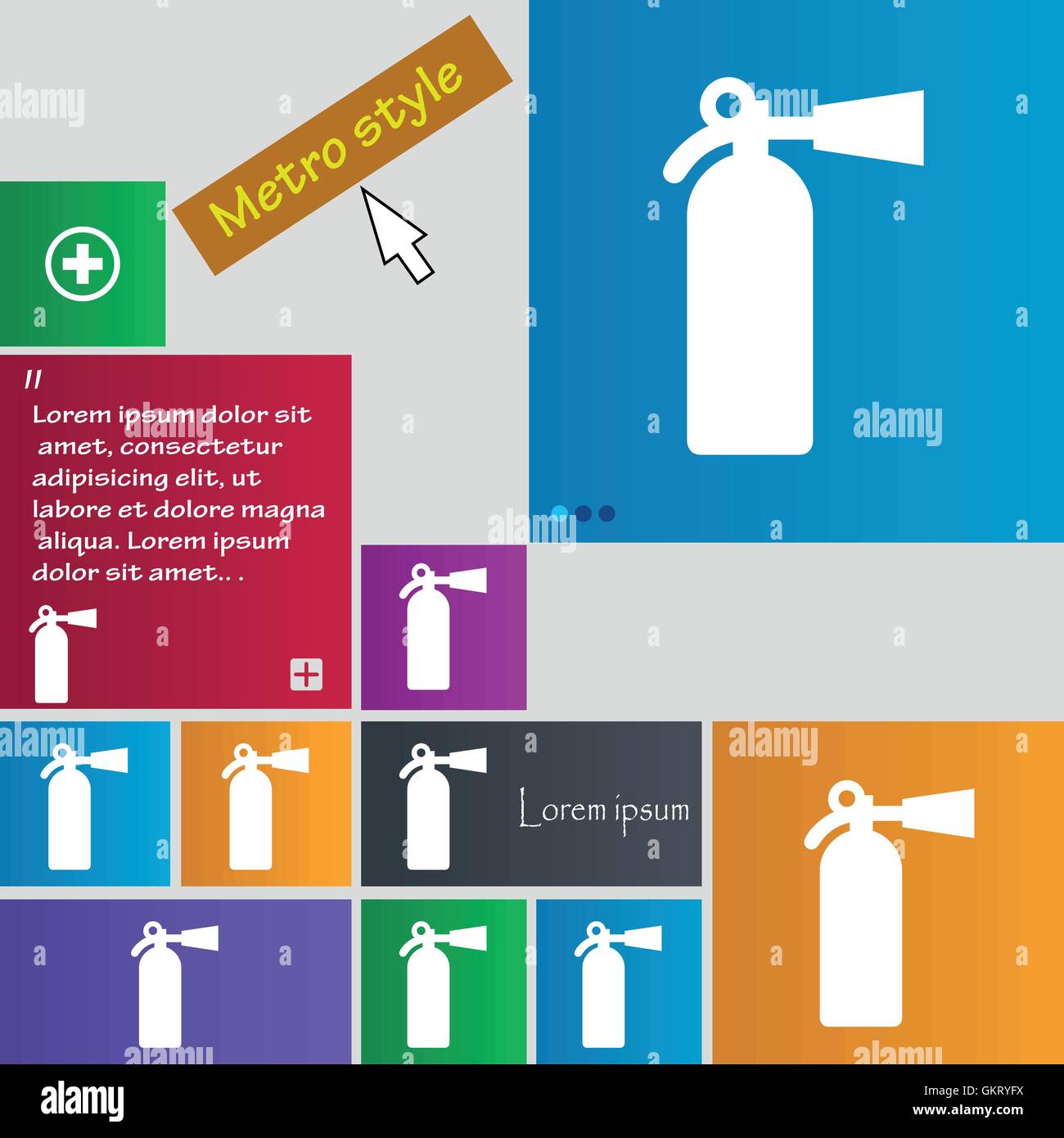 L'icône de l'extincteur signe. boutons. Site web interface moderne avec des touches curseur pointeur. Vector Illustration de Vecteur