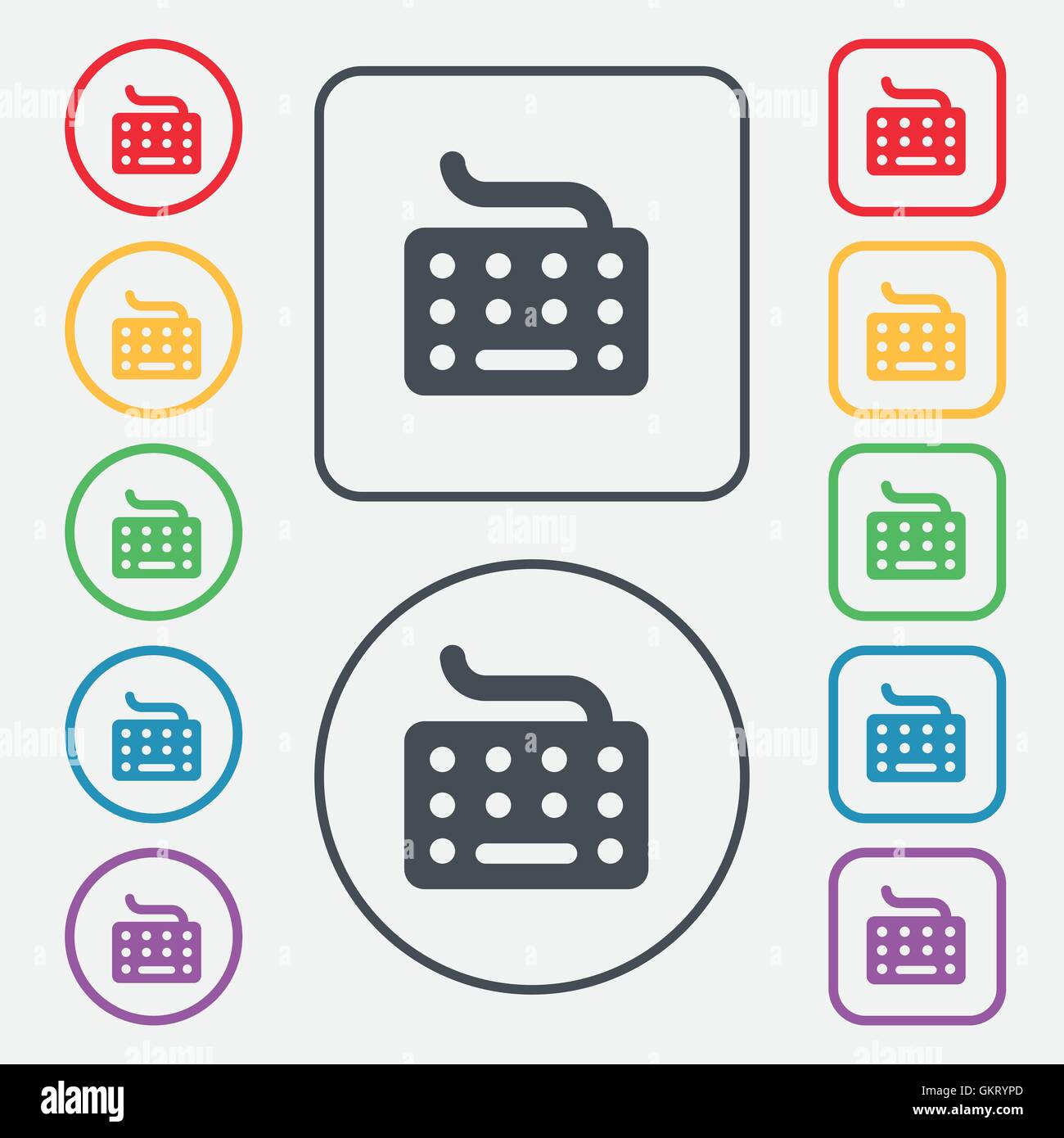 L'icône de clavier signe. symbole sur le boutons ronds et carrés avec le bâti. Vector Illustration de Vecteur