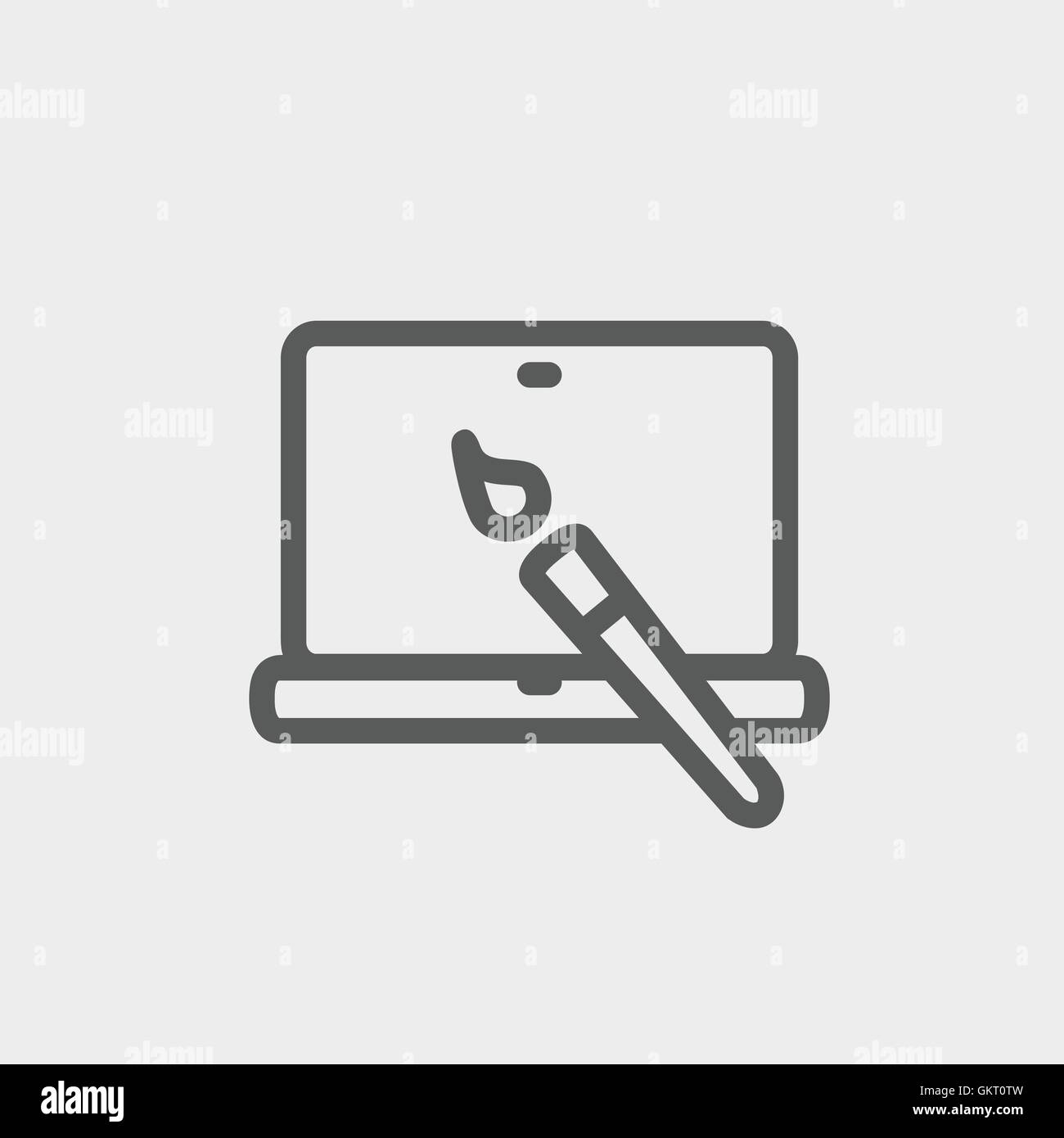 Ordinateur portable et un stylo outils rédacteurs l'icône de la ligne mince Illustration de Vecteur