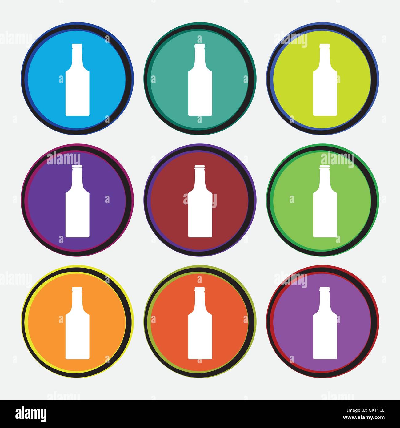 Icône bouteille signe. 9 boutons ronds multicolores. Vector Illustration de Vecteur