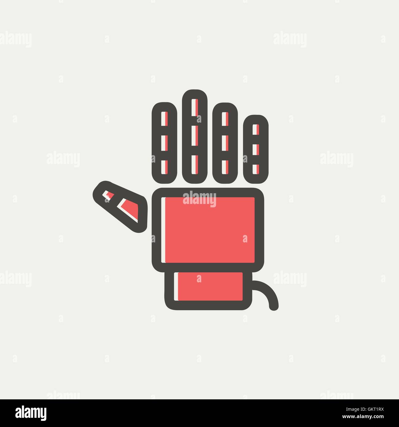 La main du robot sur l'icône de la ligne mince Illustration de Vecteur