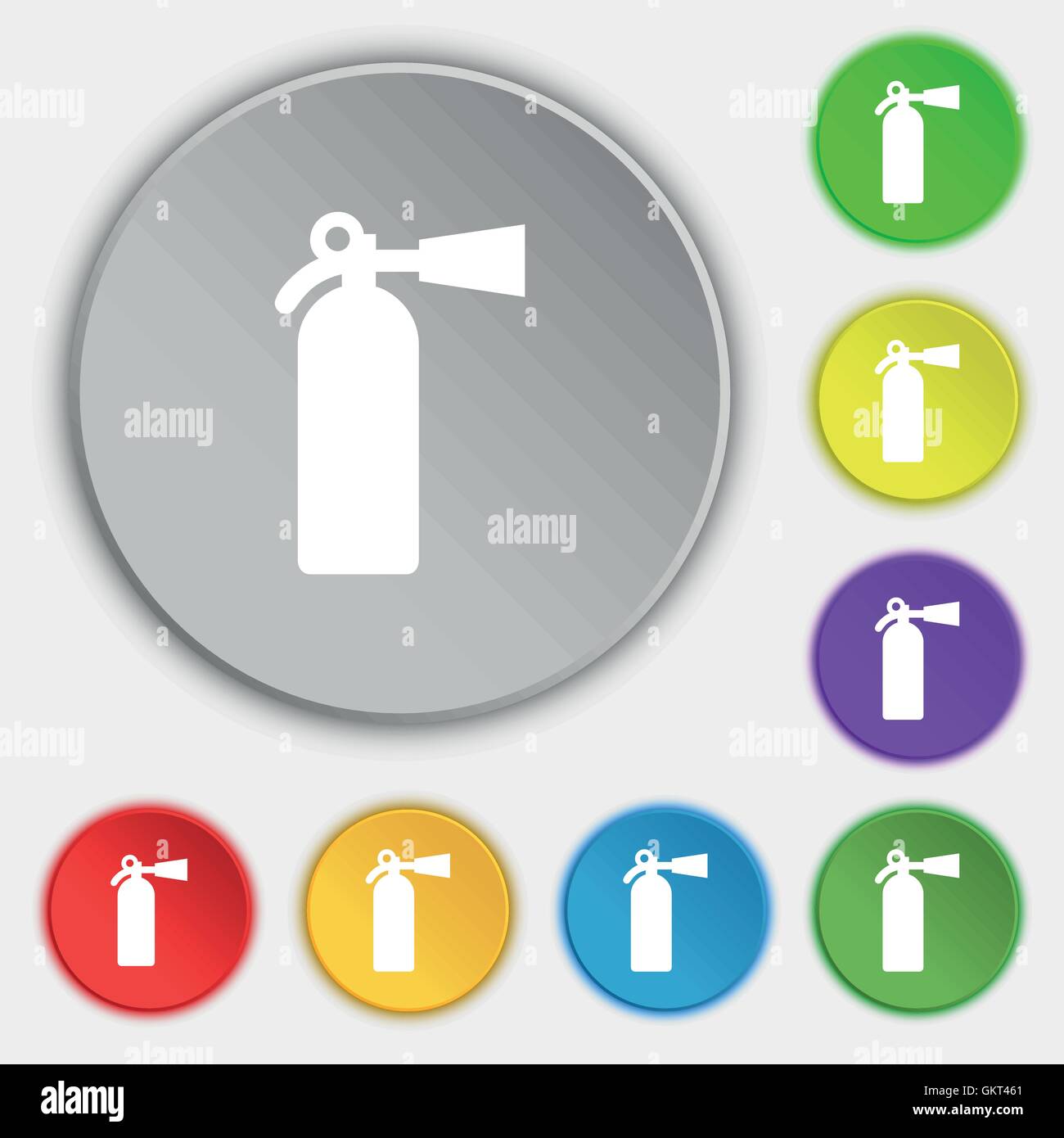 L'icône de l'extincteur signe. Symbole sur cinq boutons plats. Vector Illustration de Vecteur