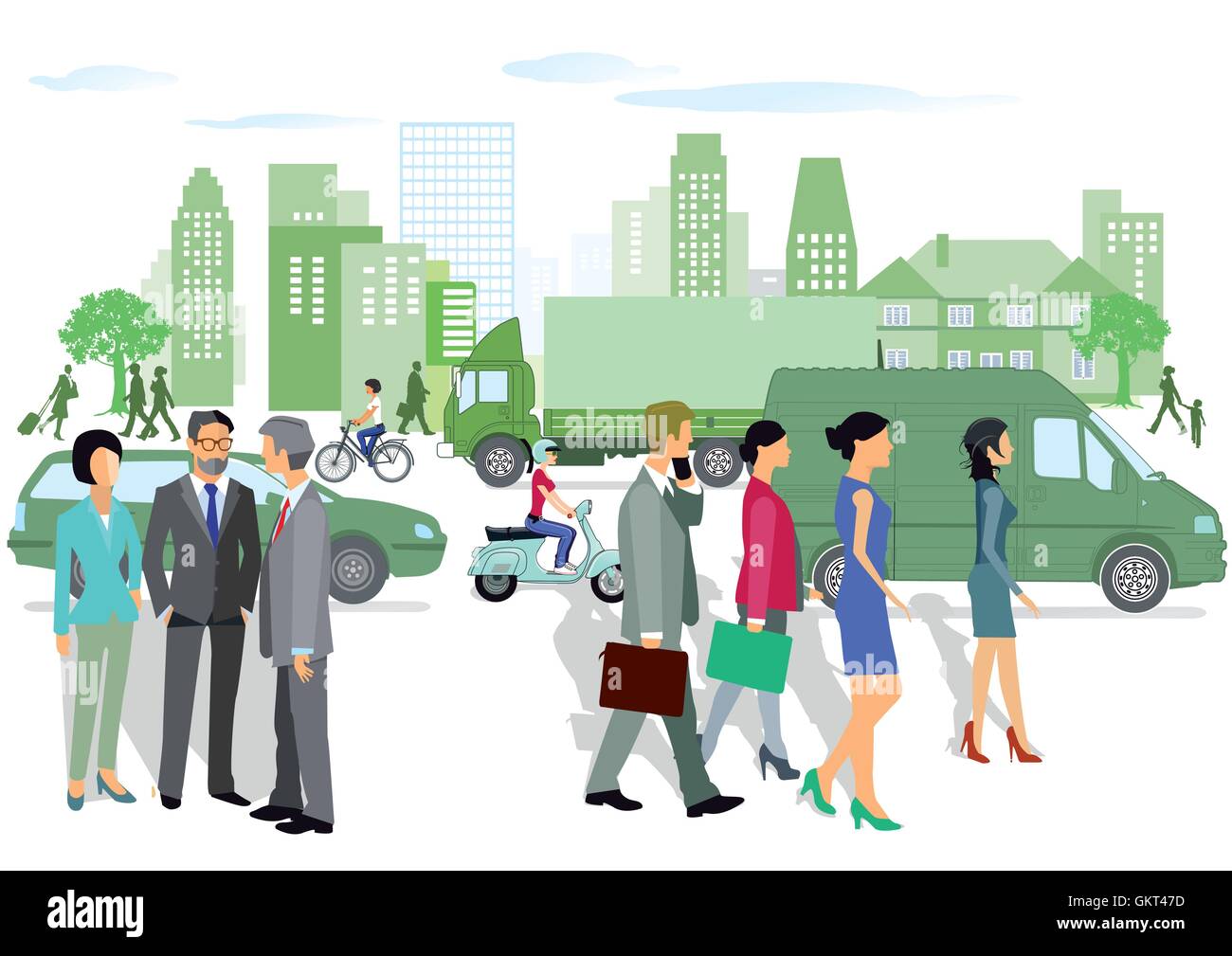 La ville et les gens qui marchent dans la rue Illustration de Vecteur
