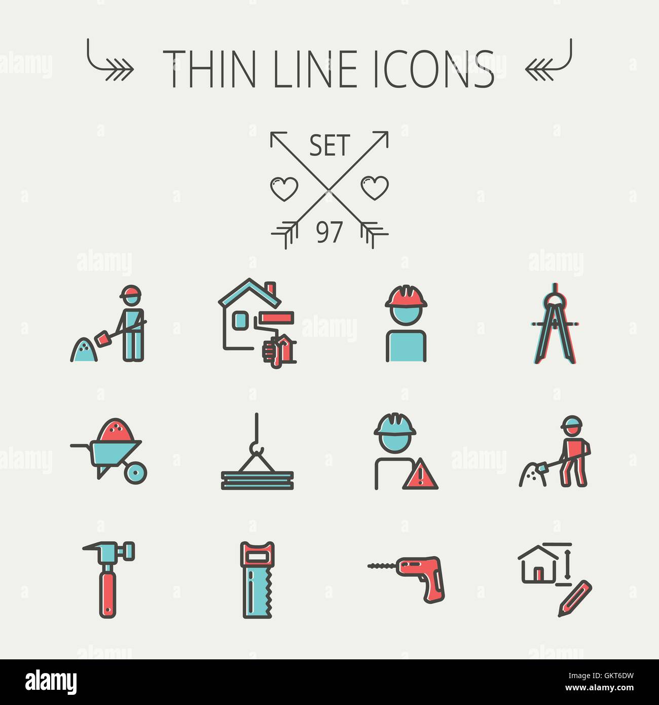 Construction fine ligne icon set Illustration de Vecteur