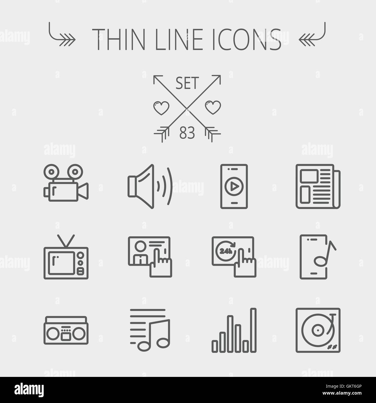 Multimedia fine ligne icon set Illustration de Vecteur