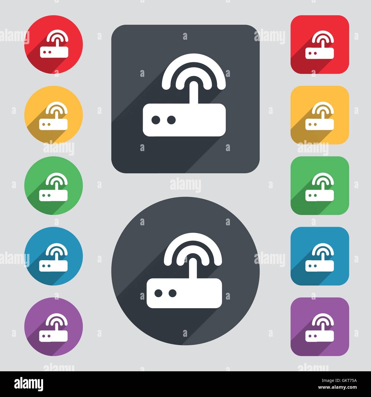 L'icône du routeur wi fi signe. Un ensemble de 12 boutons de couleur et d'ombre. Modèle plat. Vector Illustration de Vecteur