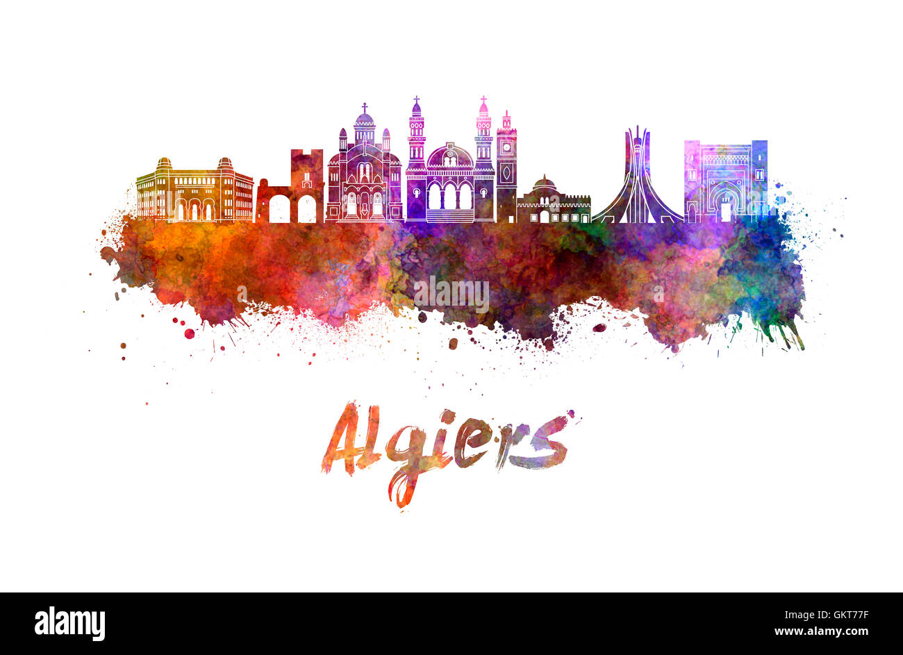 Alger, en éclaboussures aquarelle with clipping path Banque D'Images