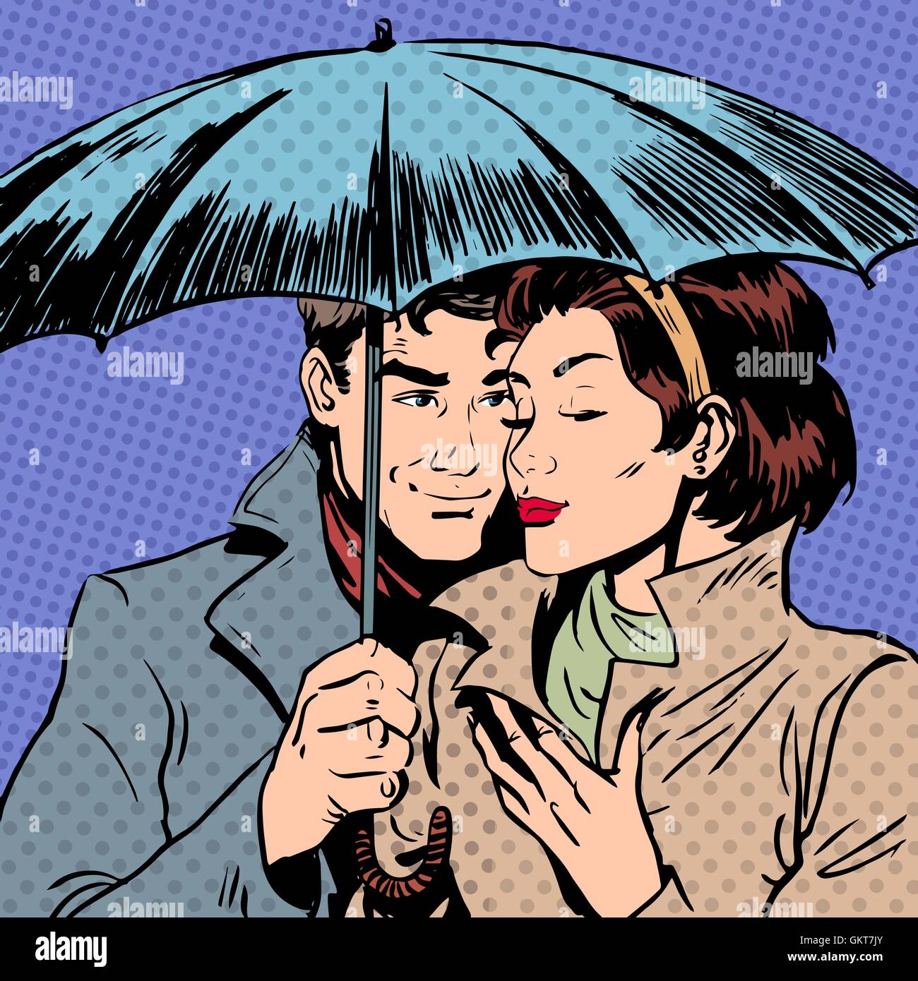 Rain man and woman under umbrella rapport romantique courtshi Illustration de Vecteur
