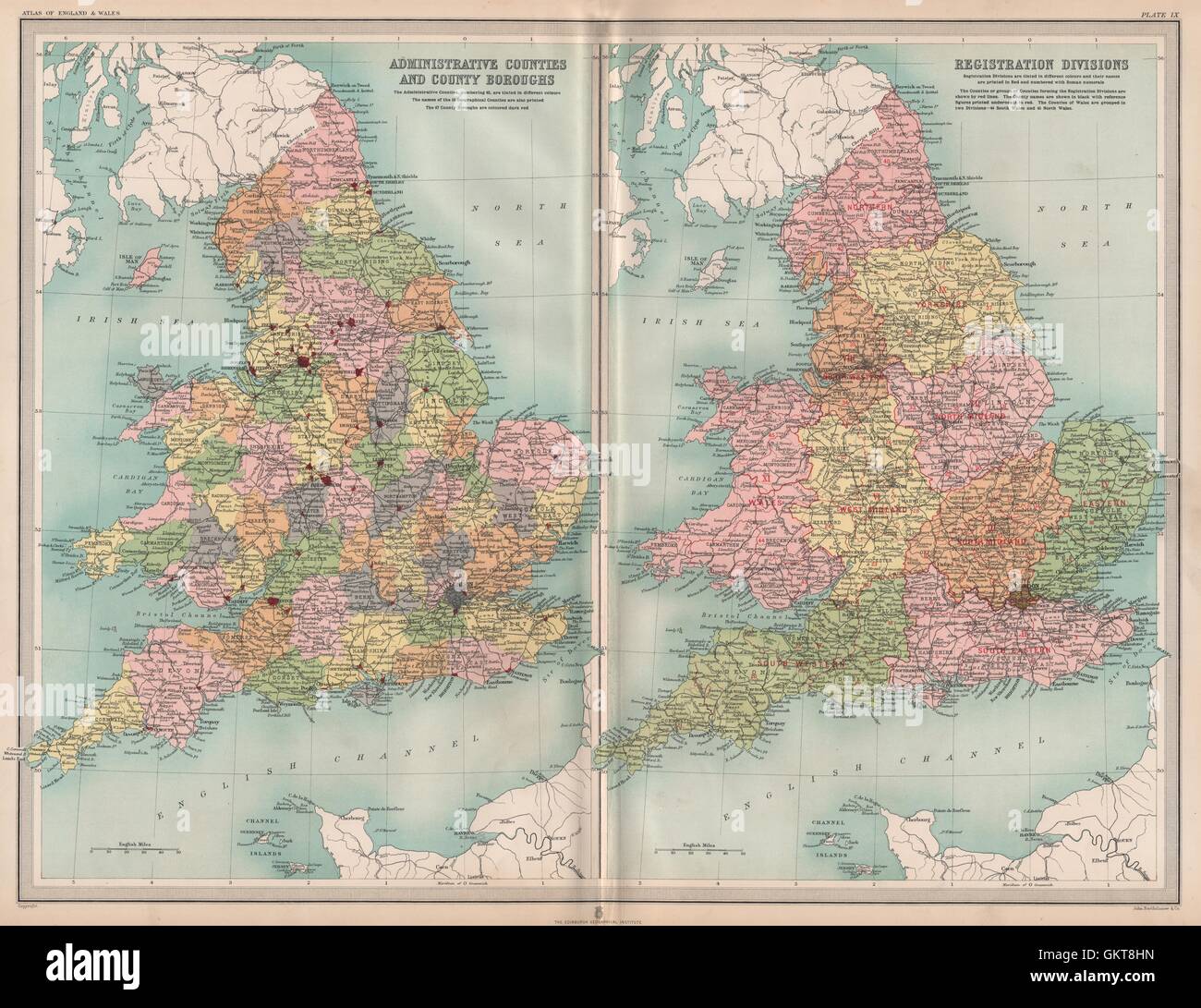 UK. Île d'Ely. Parties : Lincolnshire Kesteven Holland Lindsey. Grand, 1903 map Banque D'Images