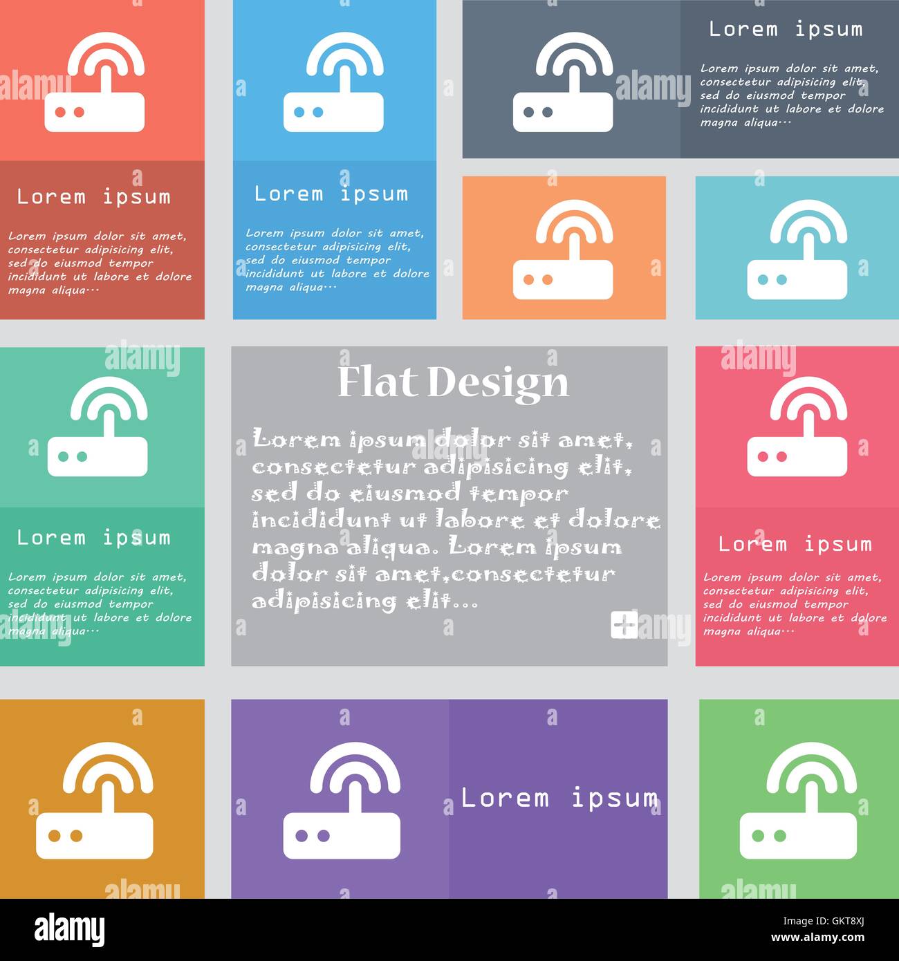 L'icône du routeur wi fi signe. Ensemble de boutons multicolores avec l'espace pour le texte. Vector Illustration de Vecteur