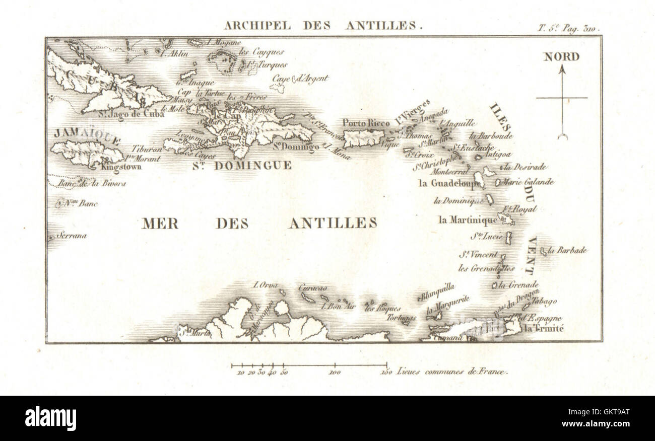 Archipel des Antilles". Antilles Caraïbes Iles du Vent, 1817 carte antique Banque D'Images