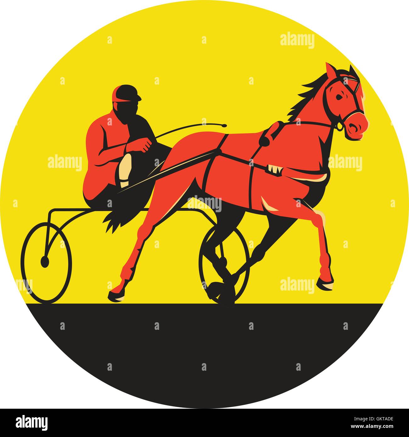 Horse and Jockey Harness Racing Retro Circle Illustration de Vecteur