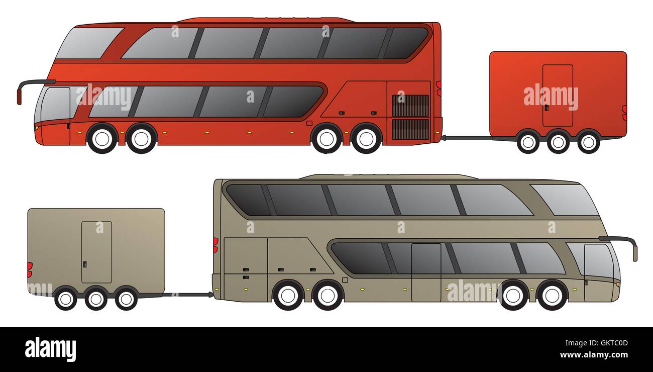 Double decker bus avec remorque attelée Illustration de Vecteur