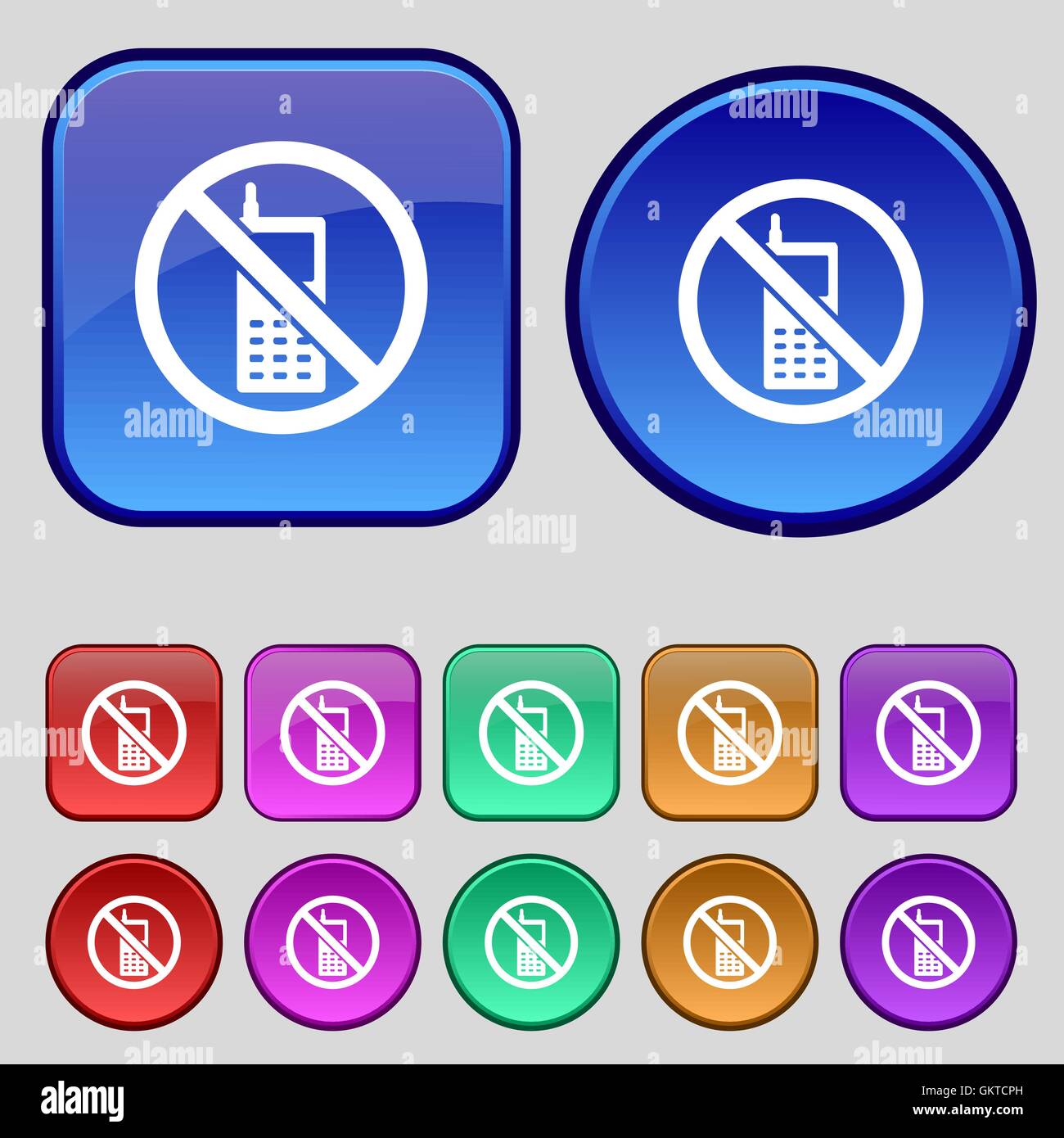 L'icône de téléphone mobile est interdite. Une série de douze boutons vintage pour votre conception. Vector Illustration de Vecteur