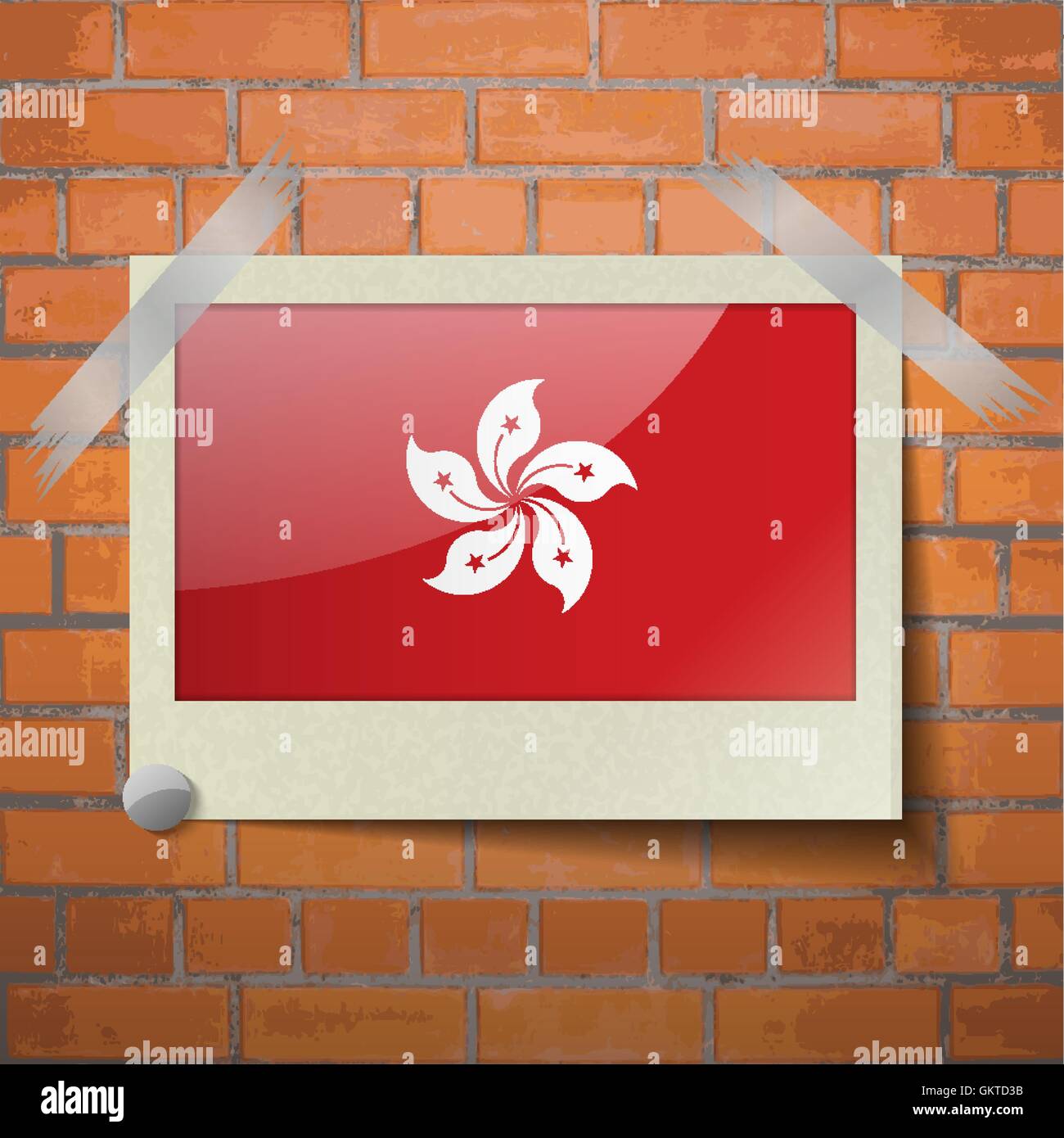 Hong Kong drapeaux scotch collé sur un mur de brique rouge Illustration de Vecteur