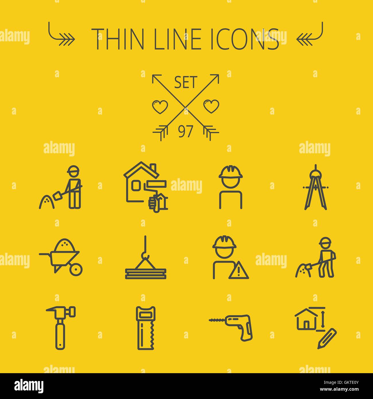 Construction fine ligne icon set Illustration de Vecteur