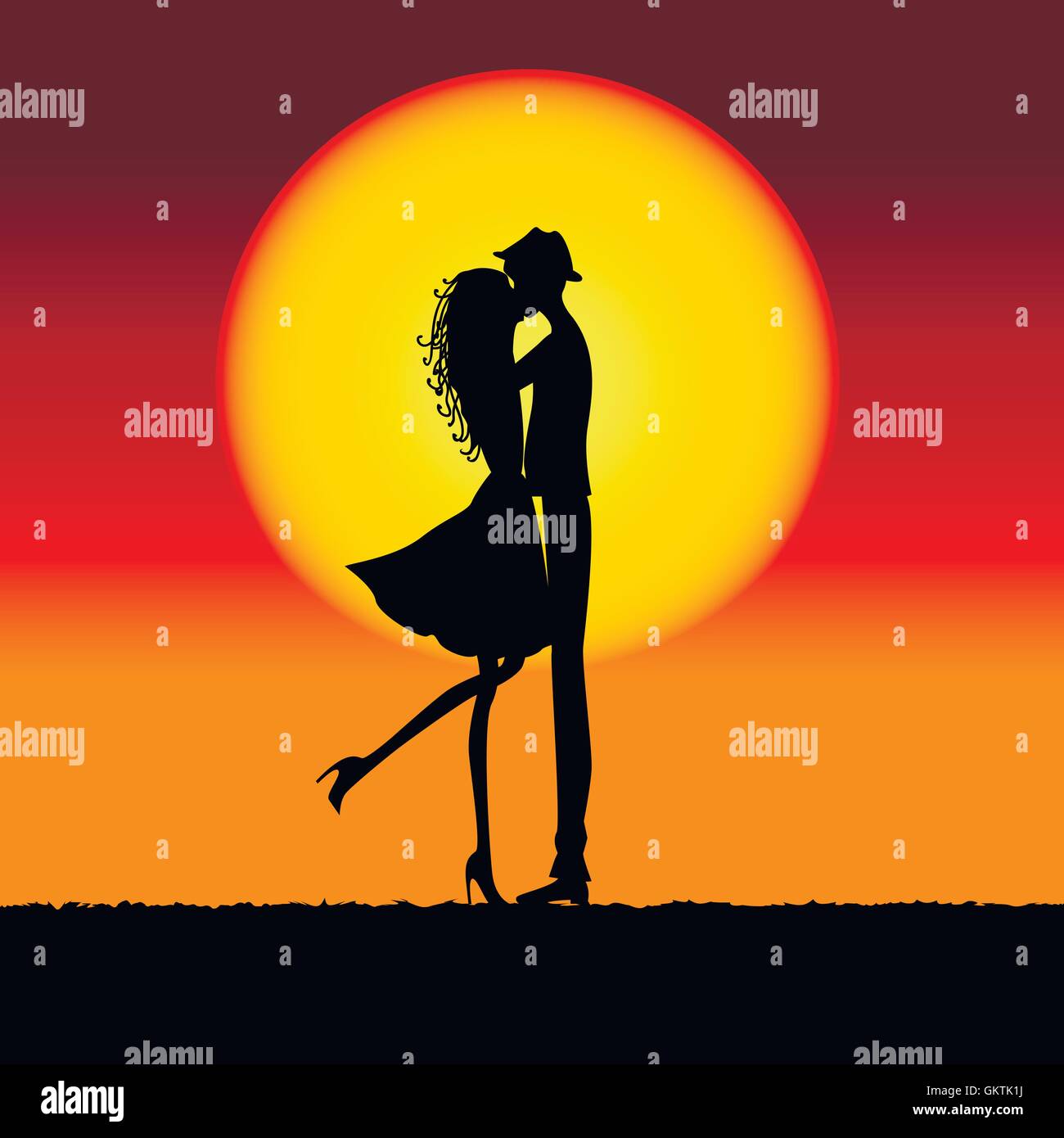 Les amateurs de soleil naturel paysage avec silhouette. Illustration de Vecteur