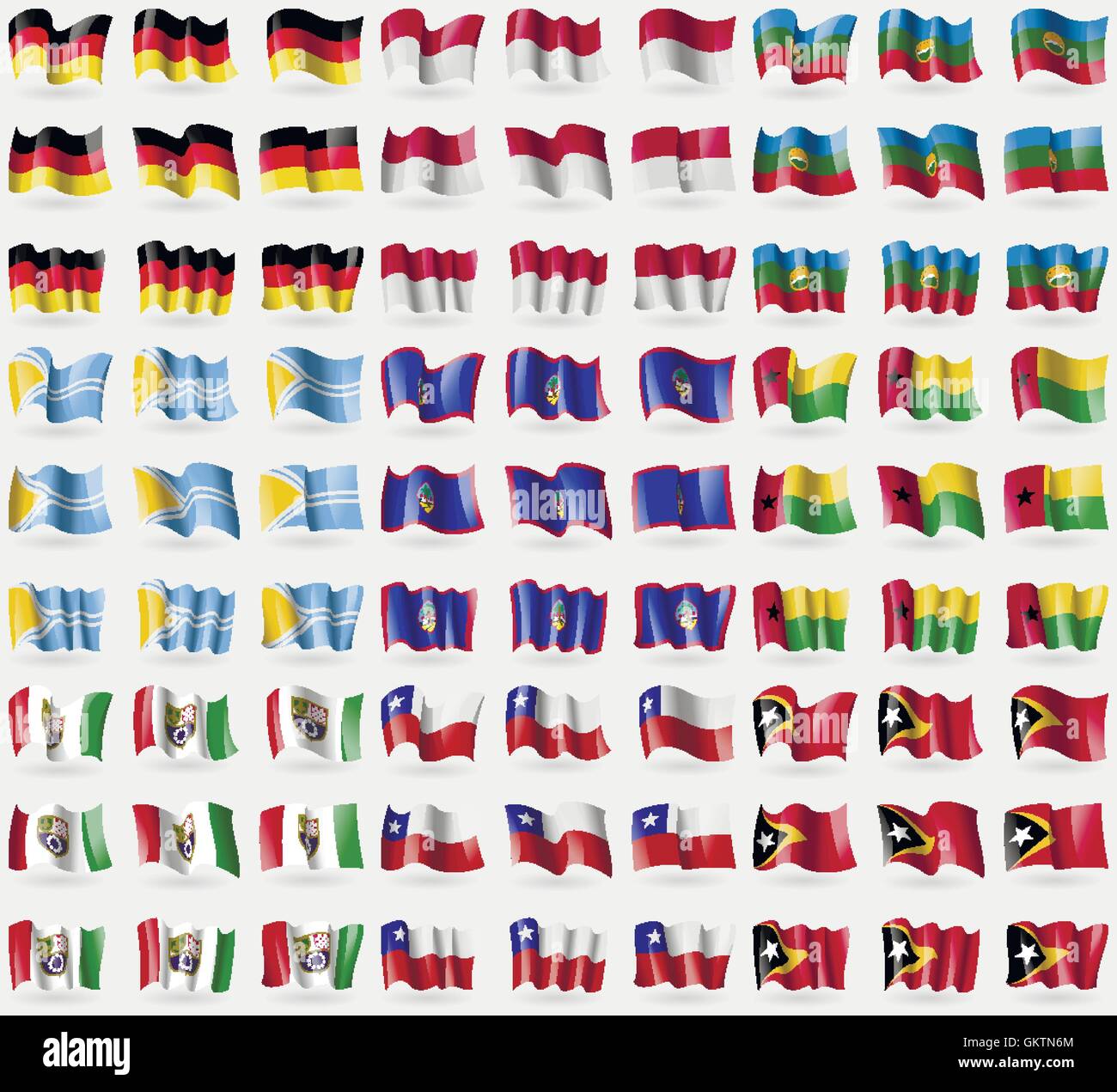 L'Allemagne, l'Indonésie, KarachayCherkessia, Touva, Guam, la guinéebissau, Bosnie-et-Herzégovine de Russie, du Chili, du Timor oriental. Grand ensemble de 81 drapeaux. Vector Illustration de Vecteur