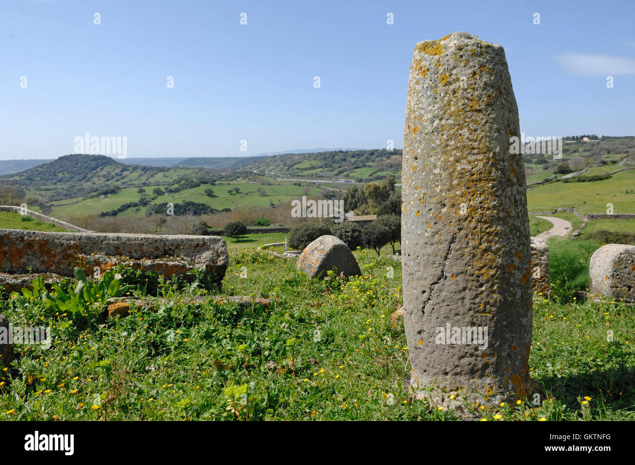 Italie Sardaigne Sedilo pierre fouilles-colonne 'Betilo' 'bloc de pierre Cippi' prairie island archaeology trouver pièces de meubles anciens Banque D'Images